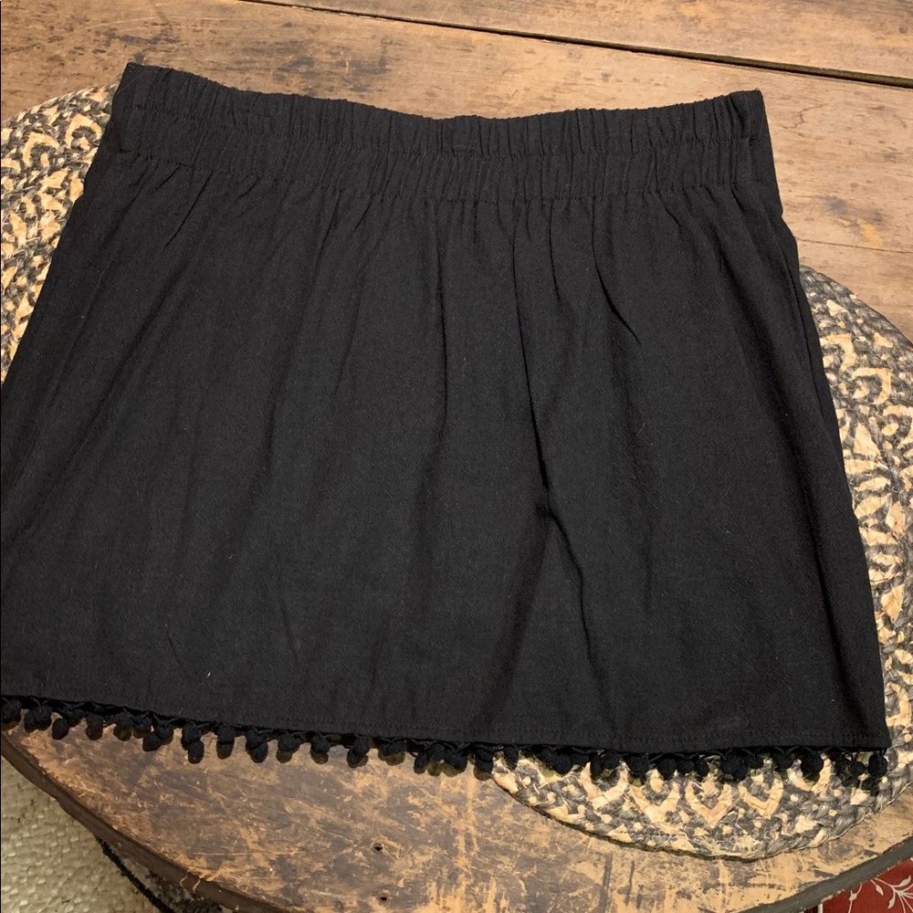 Umgee Pom Pom Black Mini Skirt with Colorful Embroidered Birds and Florals - Picture 8 of 12